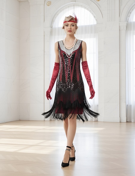 Красное платье миди в стиле Гэтсби