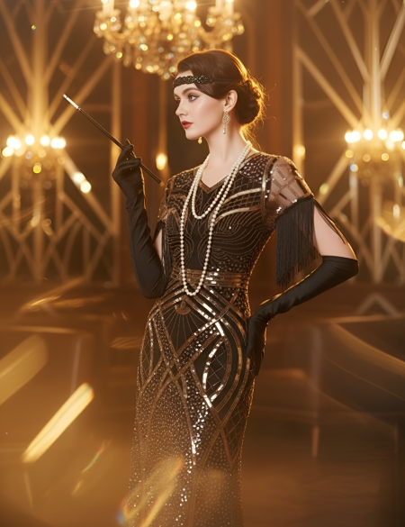 Чёрно-золотое платье в пол в стиле Гэтсби