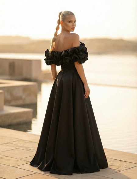 Чёрное платье трансформер из органзы с оборкой