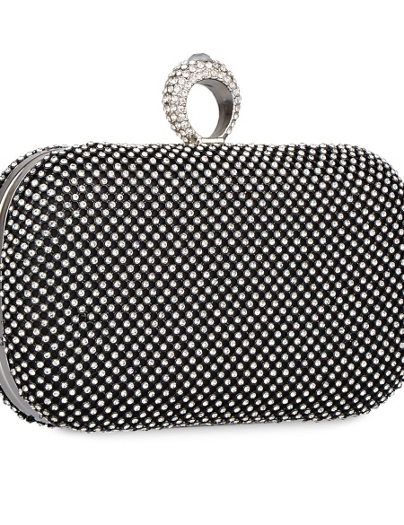 Чёрный клатч из страз с кольцом