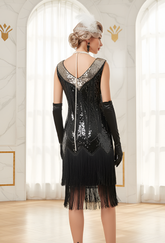 Чёрное платье миди в стиле Гэтсби