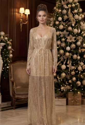 Золотое платье мини с накидкой