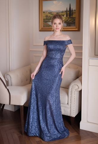 Тёмно-синее блестящее с накладной юбкой