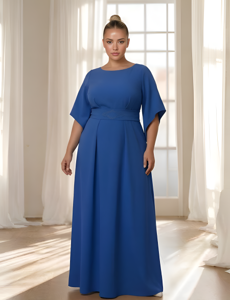 Платье по фигуре с брошью на талии и рукавами - Индиго