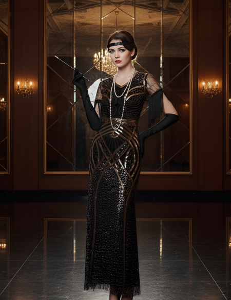 Чёрно-золотое платье в пол в стиле Гэтсби