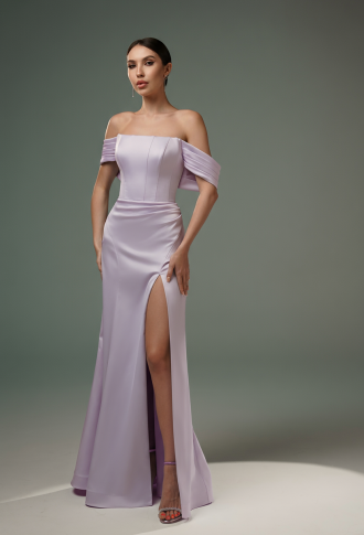 Лавандовое атласное платье с корсетным лифом