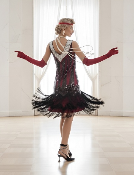 Красное платье миди в стиле Гэтсби