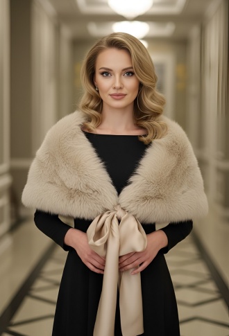 Меховая брендовая платиновая накидка/горжетка из ягнёнка Nigel Preston & Knight