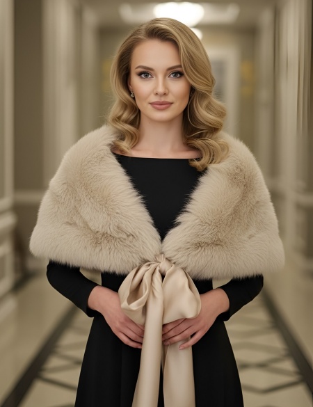 Меховая брендовая платиновая накидка/горжетка из ягнёнка Nigel Preston & Knight