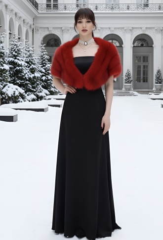 Роскошная красная накидка из меха песца