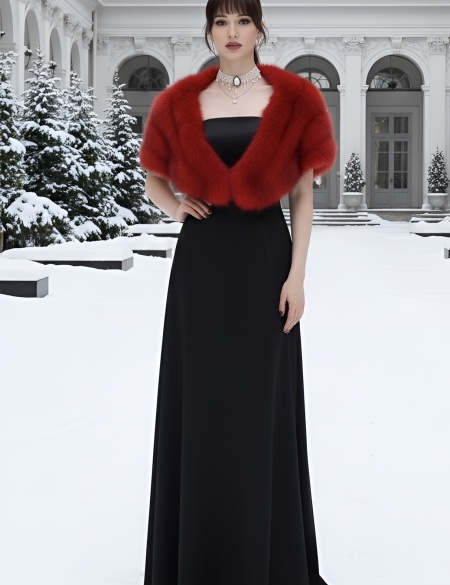 Роскошная красная накидка из меха песца