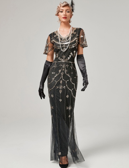 Чёрно-золотое длинное платье в стиле Гэтсби Чикаго