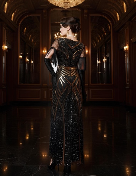 Чёрно-золотое платье в пол в стиле Гэтсби