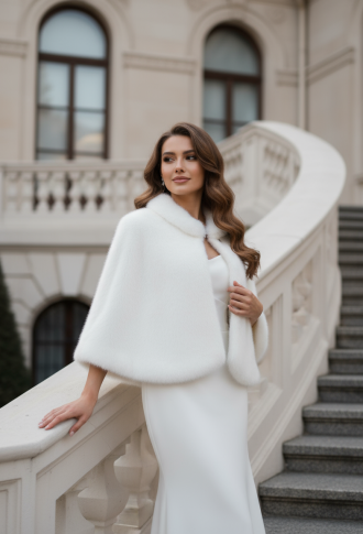 Тёплая накидка (манто, пончо) на плечи из ангоры с воротником под норку