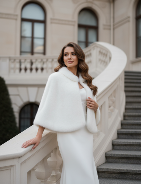 Тёплая накидка (манто, пончо) на плечи из ангоры с воротником под норку