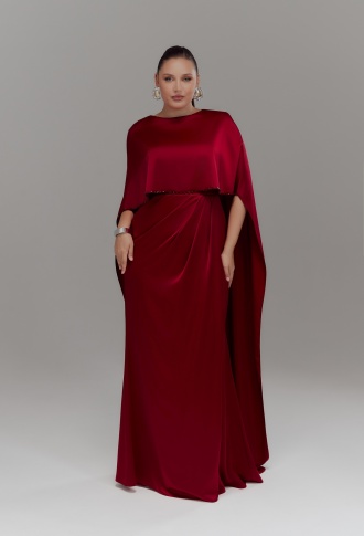 Бордовое платье с кейпом