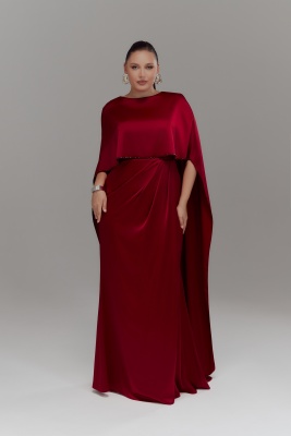 Бордовое платье с кейпом