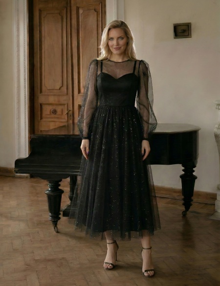 Чёрное платье миди трансформер 2 в 1