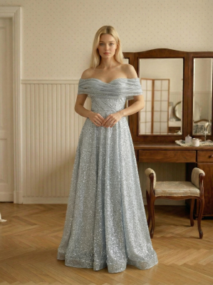 Серебряное вечернее блестящее платье