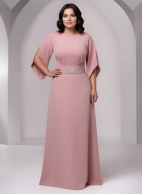 Пудровое платье по фигуре с брошью на талии и рукавами