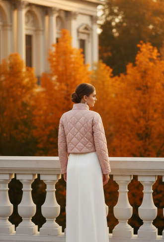 Пудровая курточка, жакет с бусинами