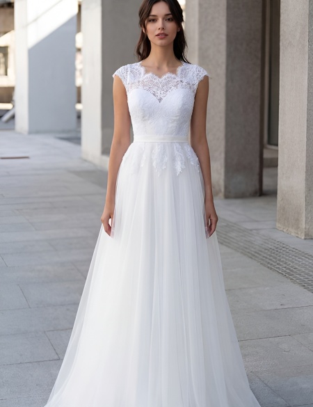 Свадебное платье с кружевным верхом Циара