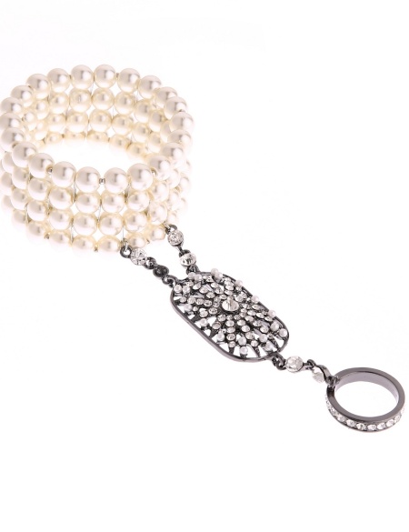 Жемчужные браслеты с кольцом и цветком 300107