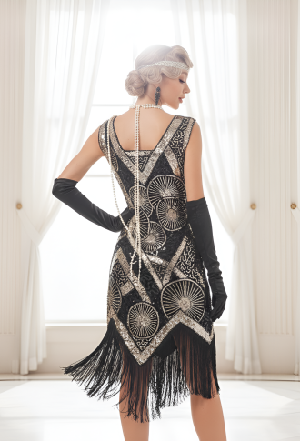 Чёрно-золотое платье в стиле Гэтсби без рукавов