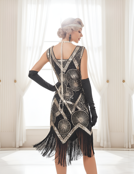 Чёрно-золотое платье в стиле Гэтсби без рукавов