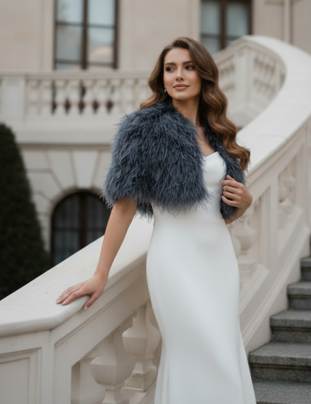 Иссиня-чёрная меховая натуральная шубка из лебяжьего пуха в театр