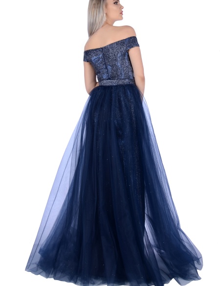 Тёмно-синее блестящее с накладной юбкой