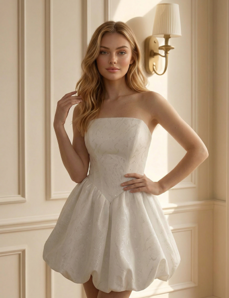 Белое блестящее коктейльное платье