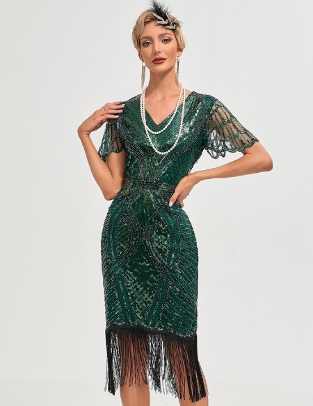 Изумрудное платье в стиле Гэтсби с рукавами крыло
