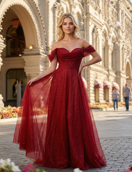 Бордовое вечернее блестящее платье