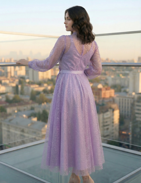 Лавандовое платье миди трансформер 2 в 1