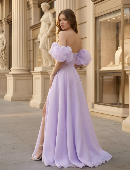 Лавандовое платье трансформер из органзы с оборкой