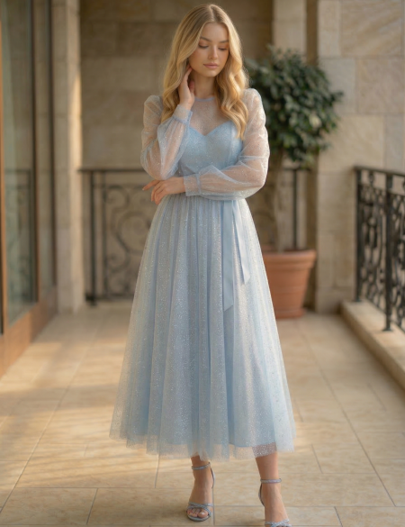 Голубое платье миди трансформер 2 в 1