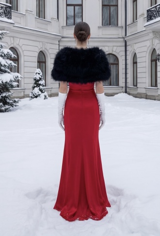 Лебяжья накидка черная с атласными лентами