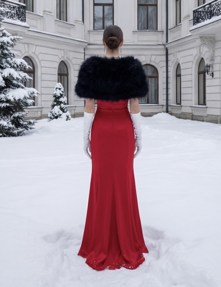 Лебяжья накидка черная с атласными лентами