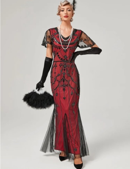 Красное длинное платье в стиле Гэтсби Чикаго