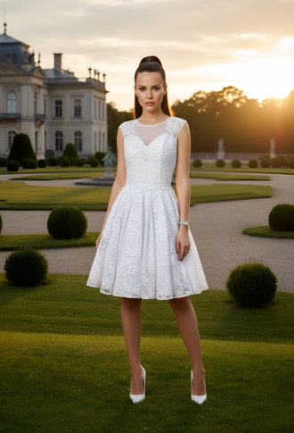 Белое кружевное платье со стразами