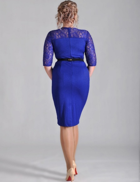 Синее платье с рукавами 3\4 и поясом