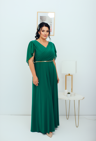 Зеленое платье с шифоновыми рукавами крыло