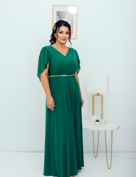 Зеленое платье с шифоновыми рукавами крыло