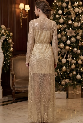 Золотое платье мини с накидкой