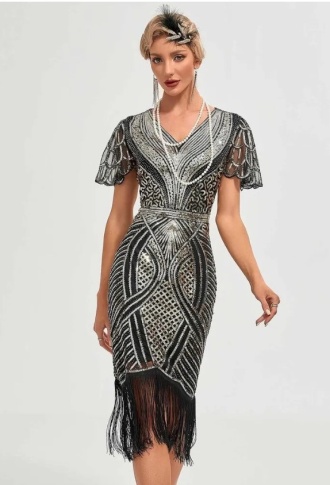 Серебряное платье в стиле Гэтсби с рукавами крыло