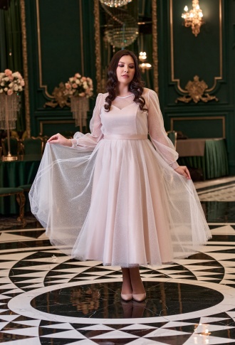 Пудровое платье миди трансформер 2 в 1