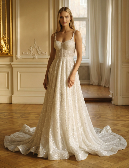 Золотое вечернее платье со шлейфом