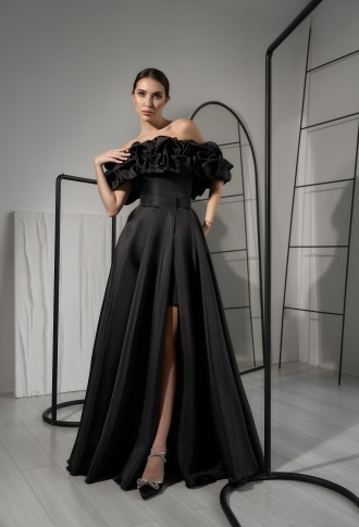 Чёрное платье трансформер из органзы с оборкой Чёрное платье трансформер из органзы с оборкой