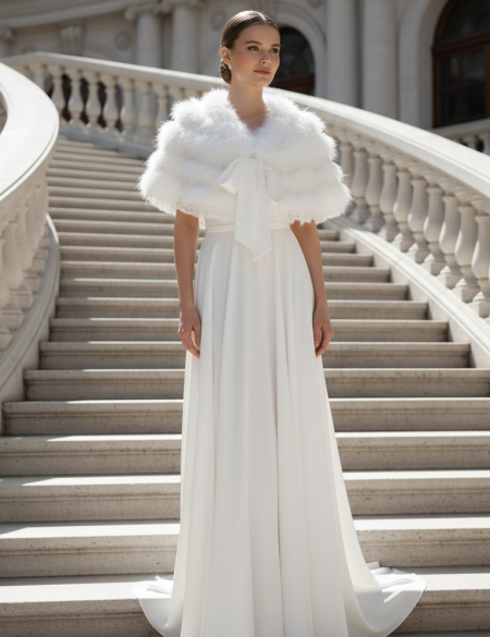 Меховая натуральная накидка из лебяжьего пуха с кружевом